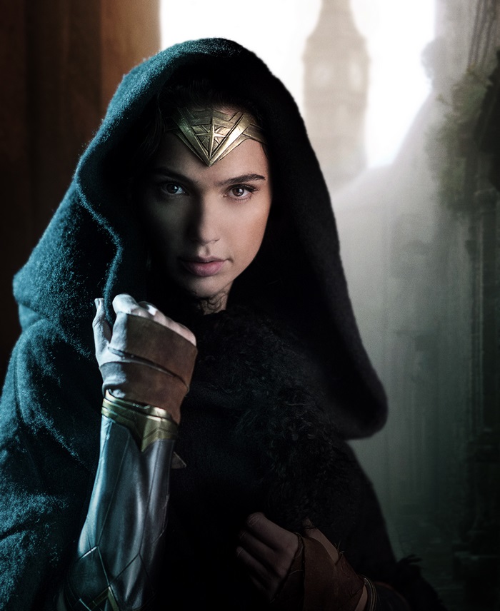 Wonder Woman in a hooded cloak