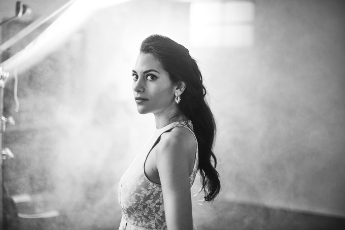 Inbar Lavi in a patterned dress