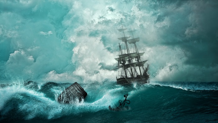 Pirate ship in a storm 4K