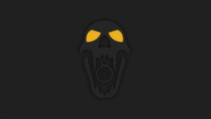 Skull with glowing eyes and grenade