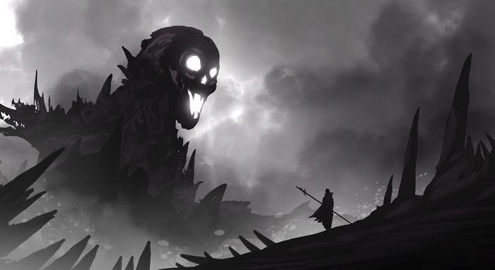 4K Dark Warrior Facing Giant Shadow Monster