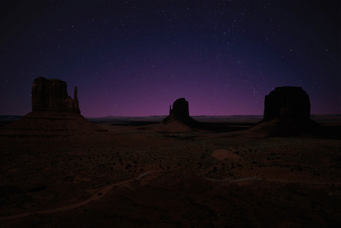 Monument Valley at night with stars
