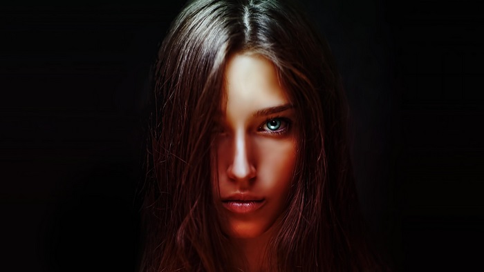4K Close-Up Portrait of Woman with Intense Gaze