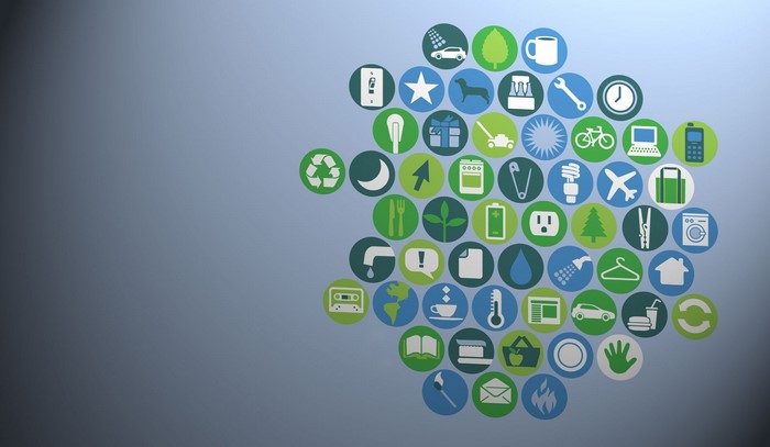 Collection of circular icons on a gradient background