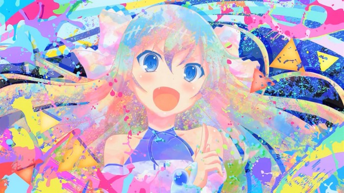 Anime girl with colorful paint splashes
