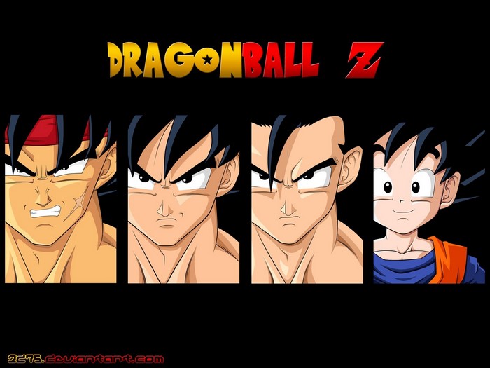 Dragon Ball Z characters: Bardock, Goku, Gohan, and Gotenks