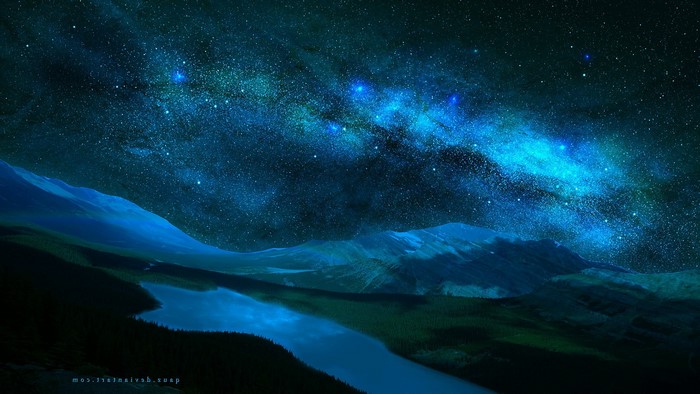 Milky Way over Mountains and Lake
