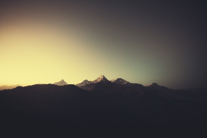 Mountain range at sunset or sunrise