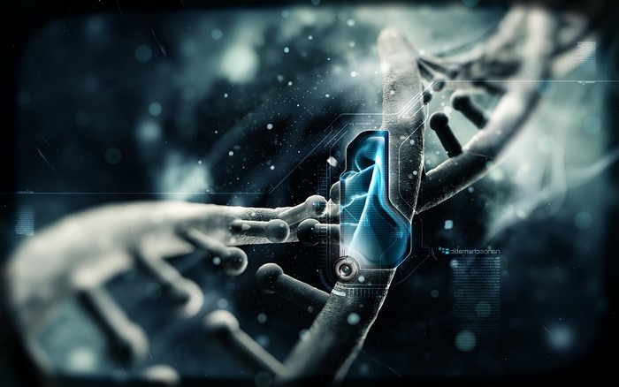 Digital DNA Helix with Blue Interface