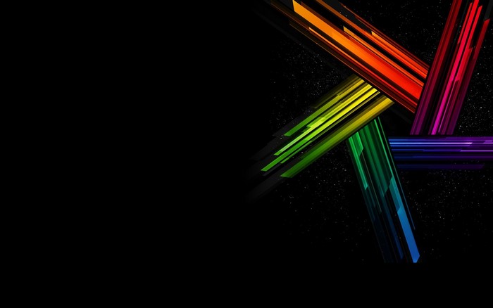 Abstract rainbow light streaks on black background
