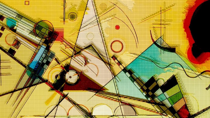 Abstract painting by Wassily Kandinsky with geometric shapes