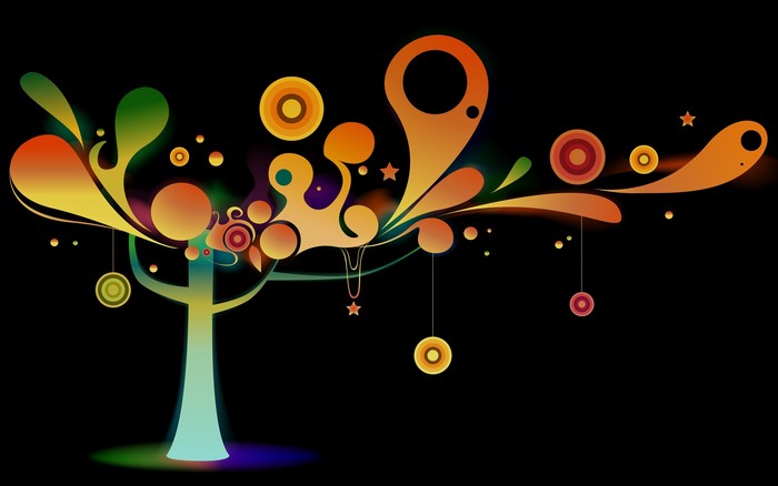 Abstract colorful tree with circles and stars