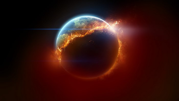 Earth engulfed in flames in space