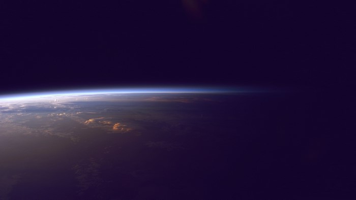 Earth's atmosphere from space at sunset