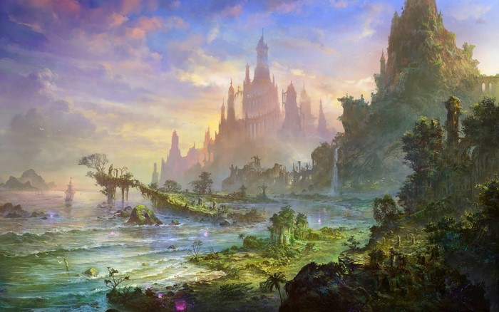 Mystical Castle Overlooking Enchanted Shoreline