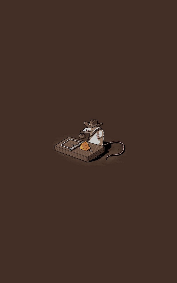 Mouse dressed as Indiana Jones on a mousetrap