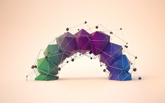 Abstract geometric arch with network connections