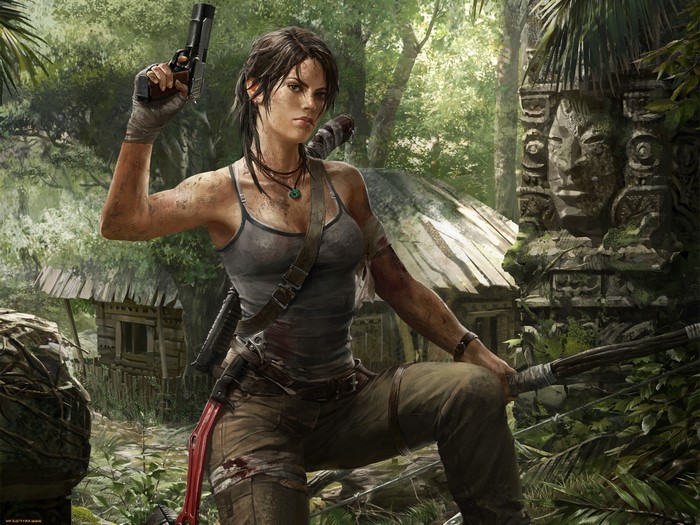 Lara Croft from Tomb Raider holding a gun