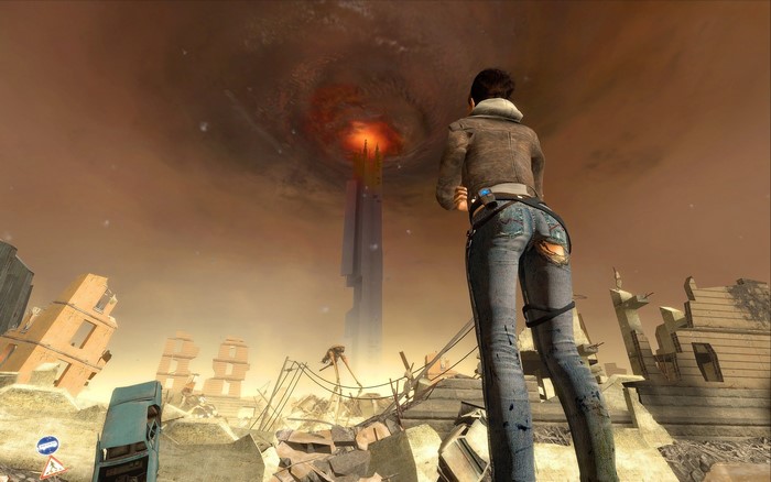 Alyx Vance from Half-Life 2 in a ruined city