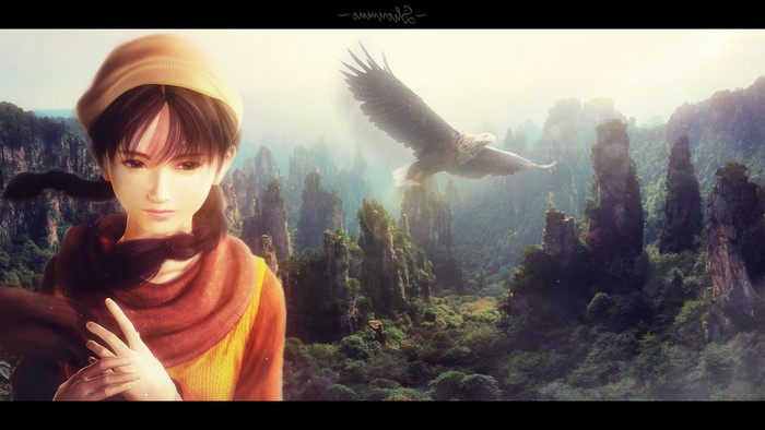 Shenmue girl and eagle in mountains