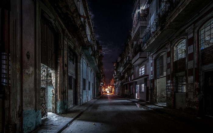 Nighttime Urban Street in Havana, Cuba