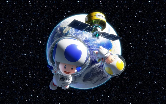 Toad and Toadette from Mario Kart 8 in space