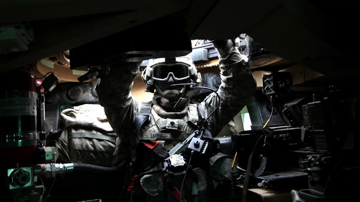 Soldier inside an M1 Abrams tank