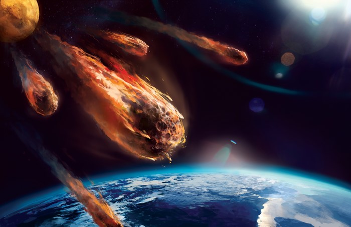 Meteors falling towards Earth from space