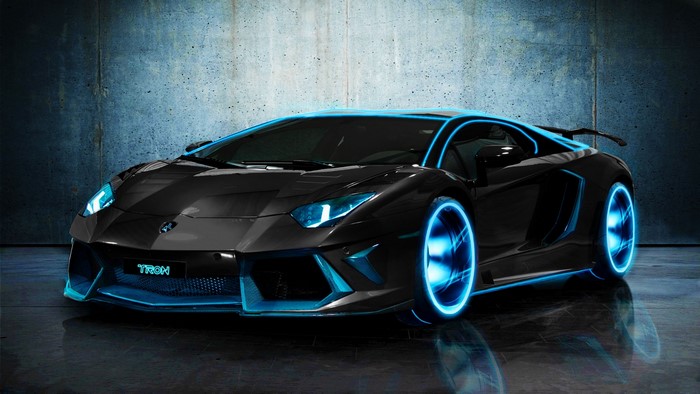 4K Black Lamborghini Sesto Elemento with Blue Neon