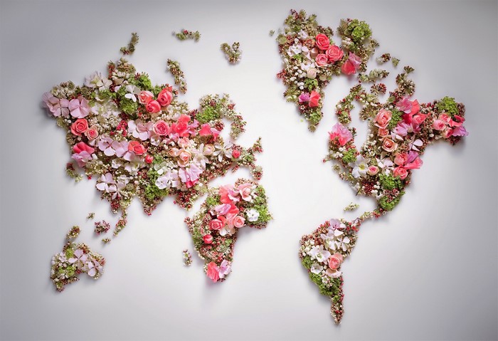 World map made of flowers