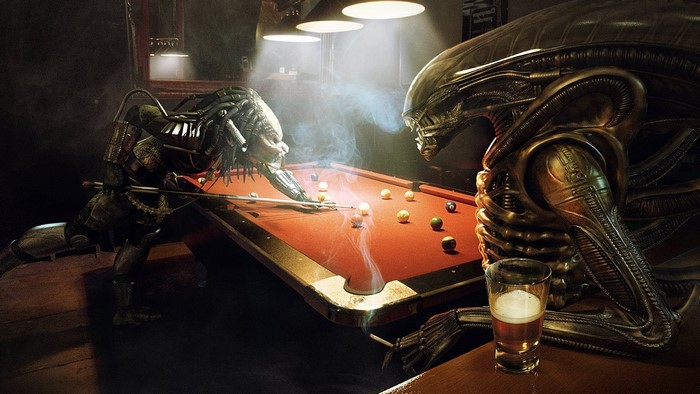 Predator and Alien playing pool