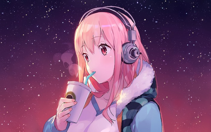 Super Sonico drinking from a cup