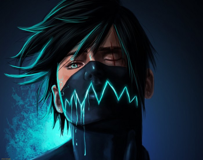 Mysterious Anime Character with Scars and Mask
