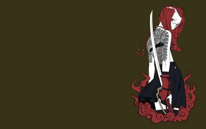 Anime girl with katana and tattoos