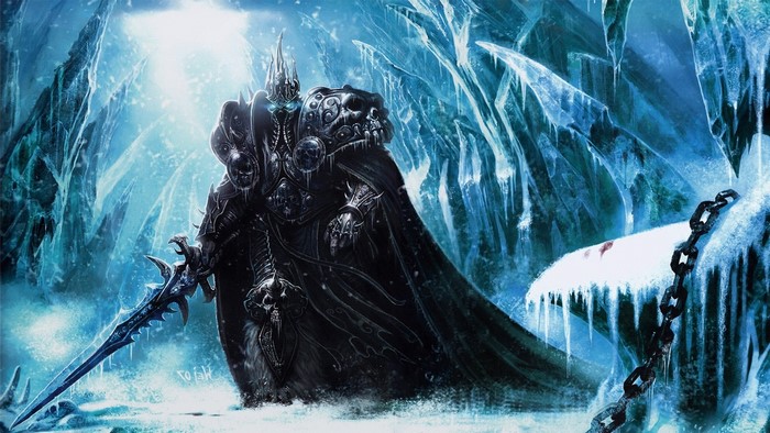 Arthas the Lich King from Warcraft in an icy cave