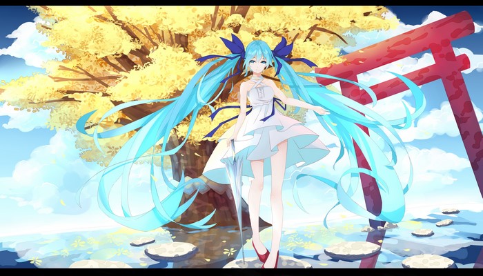 Hatsune Miku from Vocaloid in a white dress