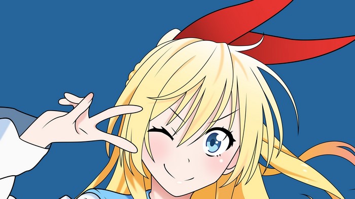 Kirisaki Chitoge Smiling Blonde Anime Girl with Ribbon