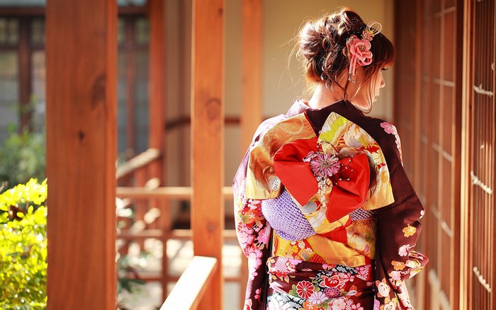 Woman in traditional Japanese kimono