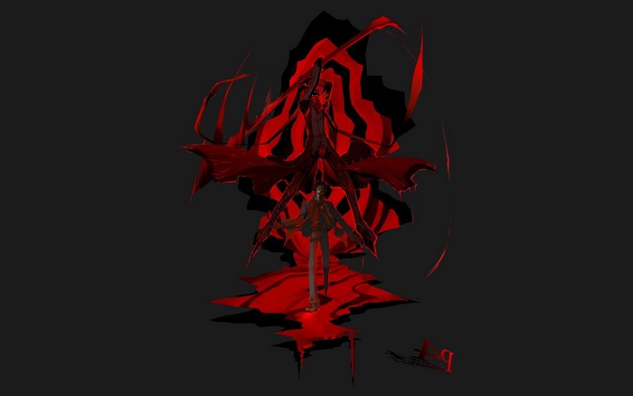 Persona 4 character with red demonic entity