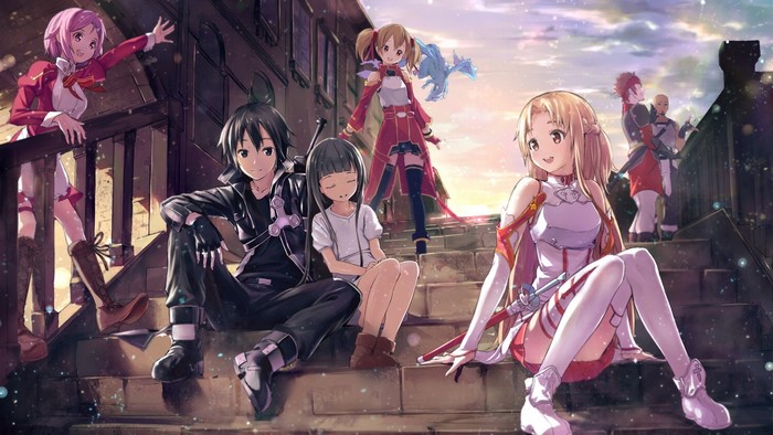 Sword Art Online characters on stairs
