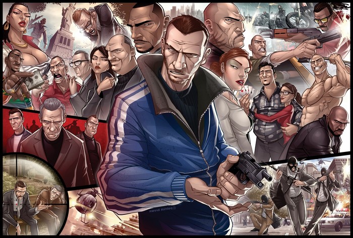 Niko Bellic and characters from Grand Theft Auto IV