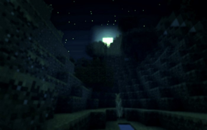 Minecraft landscape at night with stars