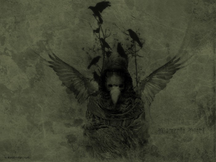 Plague doctor with wings and birds