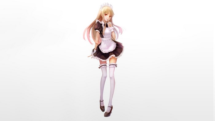 Anime girl in maid outfit with thigh highs and heels