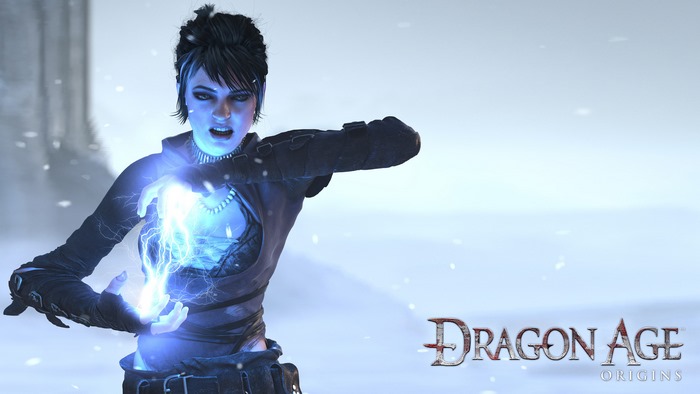 Morrigan from Dragon Age Origins casting a spell