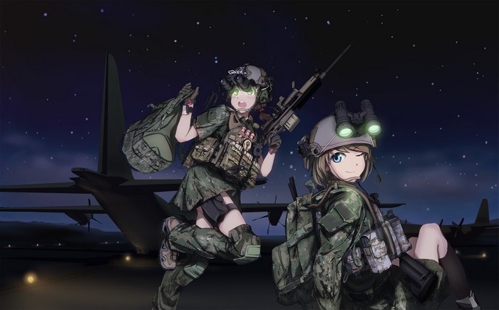 Anime Military Girls with Night Vision Goggles