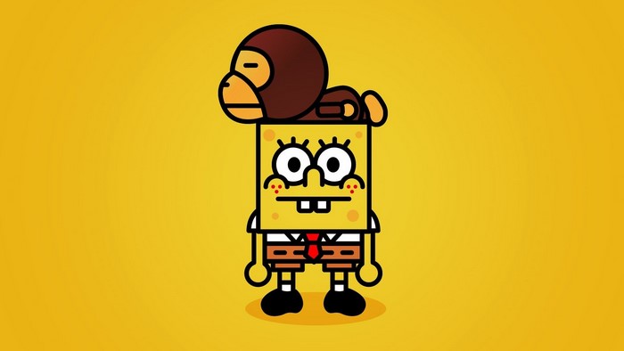 SpongeBob SquarePants with a Monkey on his head