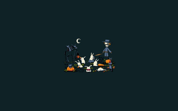 Halloween scene with rabbits, scarecrow, and deer