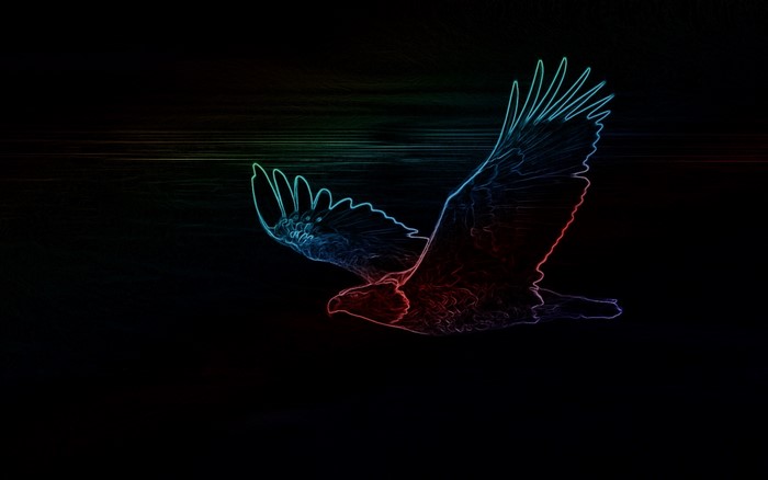 Neon eagle flying against a dark background