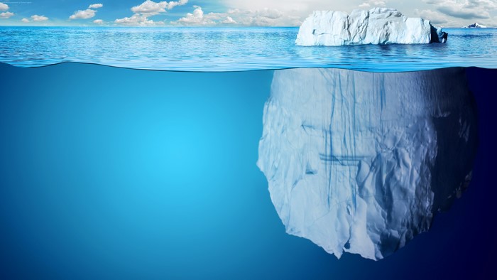 Iceberg split view above and below water